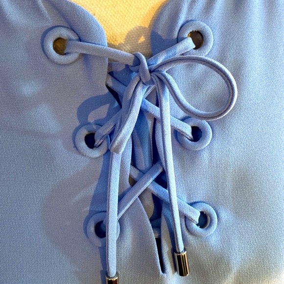 Talbots light blue almost periwinkle top with lace up tie front - Picture 2 of 8